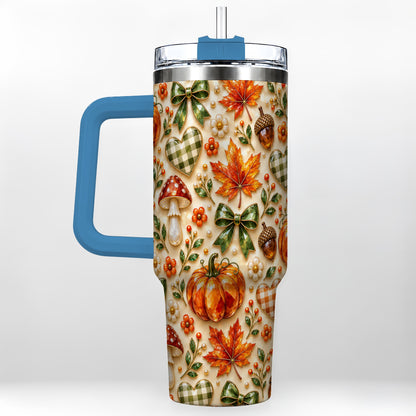 #pl[40oz|Blue] Fall Woodland Tumbler 40oz, Pumpkin Tumbler, Stainless Steel Travel Cup