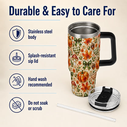 #pl[40oz|Black] Fall Woodland Tumbler 40oz, Pumpkin Tumbler, Stainless Steel Travel Cup