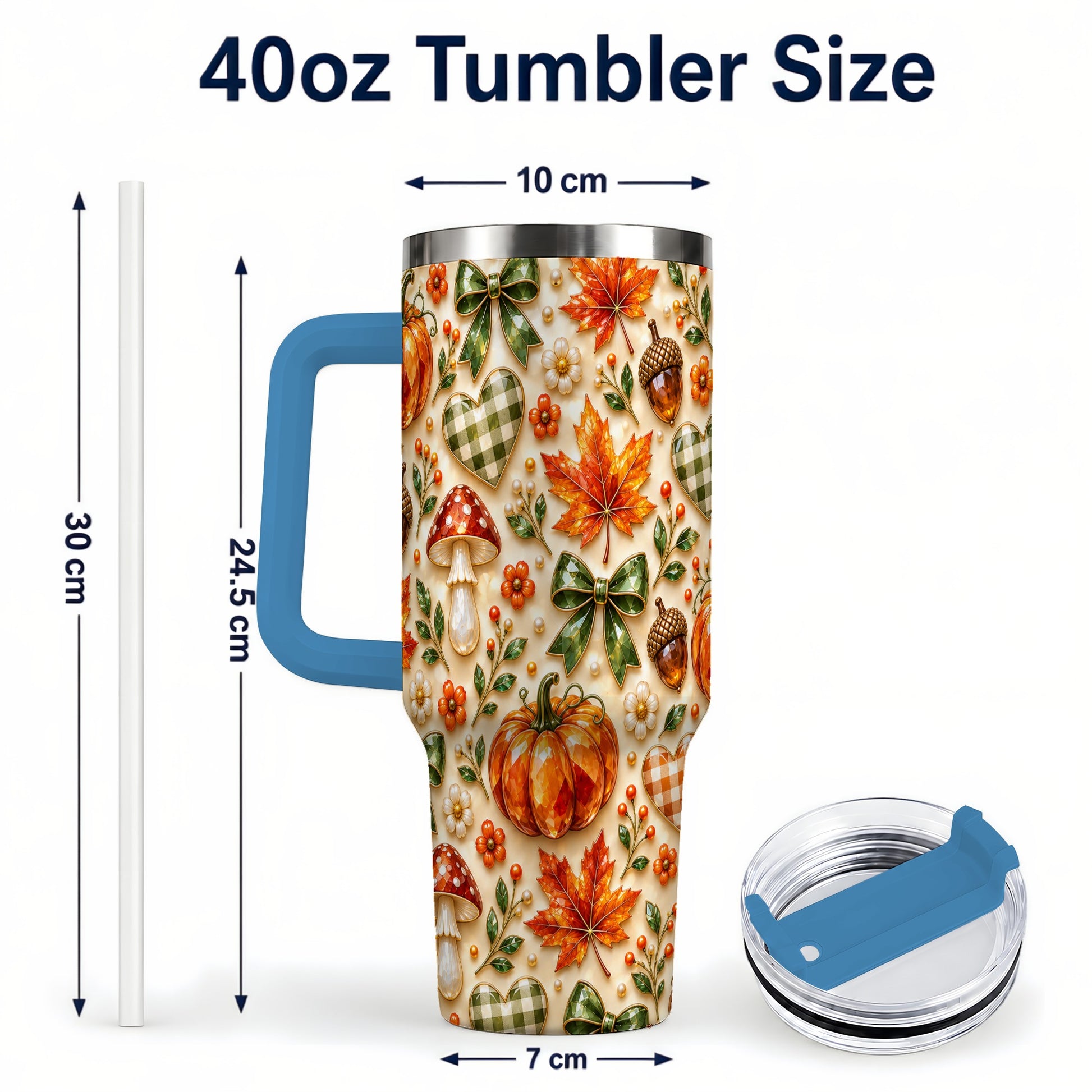 #pl[40oz|Blue] Fall Woodland Tumbler 40oz, Pumpkin Tumbler, Stainless Steel Travel Cup