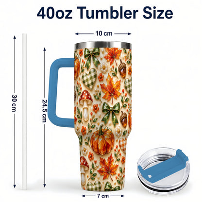 #pl[40oz|Blue] Fall Woodland Tumbler 40oz, Pumpkin Tumbler, Stainless Steel Travel Cup