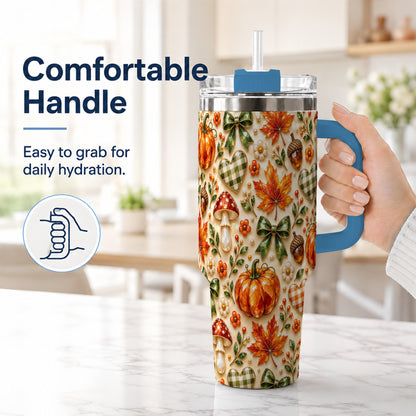 #pl[40oz|Blue] Fall Woodland Tumbler 40oz, Pumpkin Tumbler, Stainless Steel Travel Cup