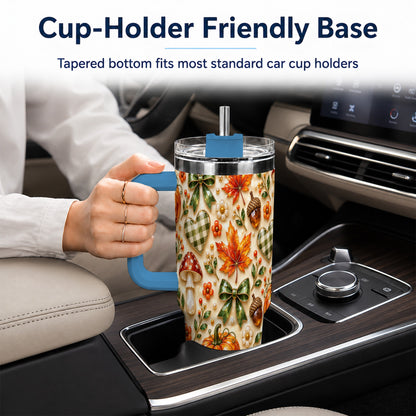 #pl[40oz|Blue] Fall Woodland Tumbler 40oz, Pumpkin Tumbler, Stainless Steel Travel Cup