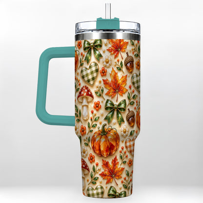 #pl[40oz|Green] Fall Woodland Tumbler 40oz, Pumpkin Tumbler, Stainless Steel Travel Cup