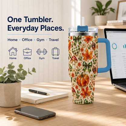 #pl[40oz|Blue] Fall Woodland Tumbler 40oz, Pumpkin Tumbler, Stainless Steel Travel Cup