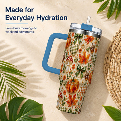 #pl[40oz|Blue] Fall Woodland Tumbler 40oz, Pumpkin Tumbler, Stainless Steel Travel Cup