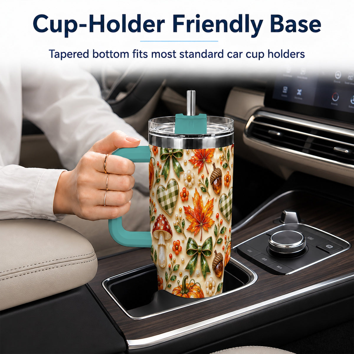 #pl[40oz|Green] Fall Woodland Tumbler 40oz, Pumpkin Tumbler, Stainless Steel Travel Cup