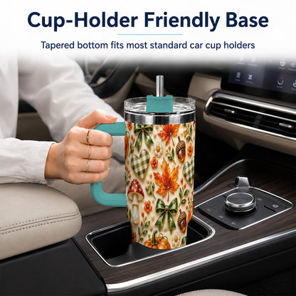 #pl[40oz|Green] Fall Woodland Tumbler 40oz, Pumpkin Tumbler, Stainless Steel Travel Cup