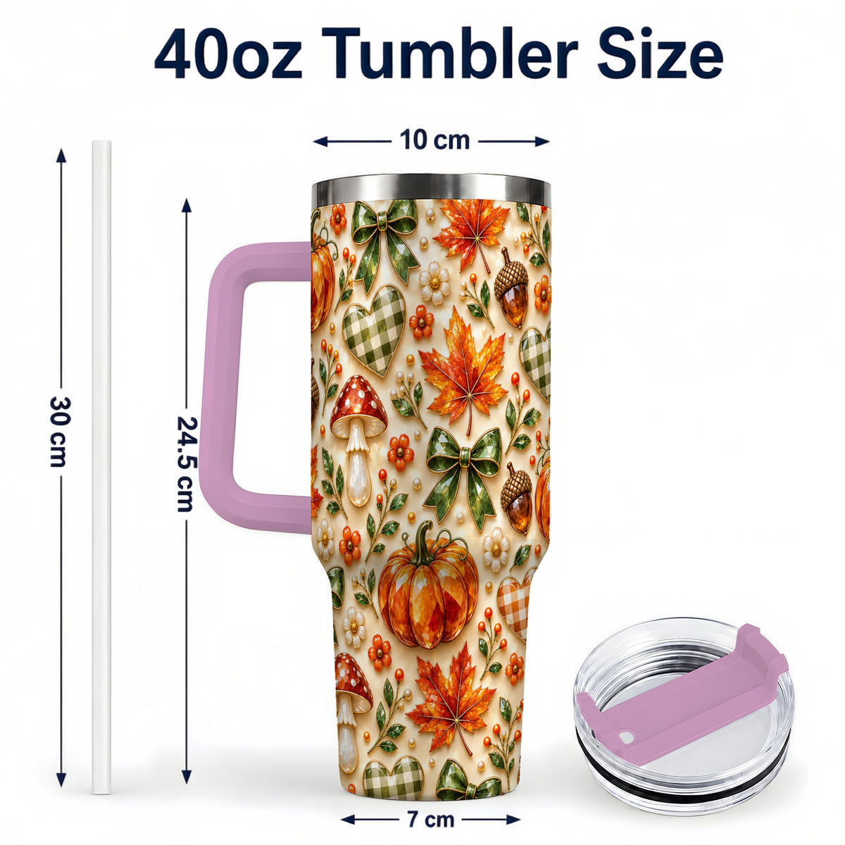 #pl[40oz|Pink] Fall Woodland Tumbler 40oz, Pumpkin Tumbler, Stainless Steel Travel Cup