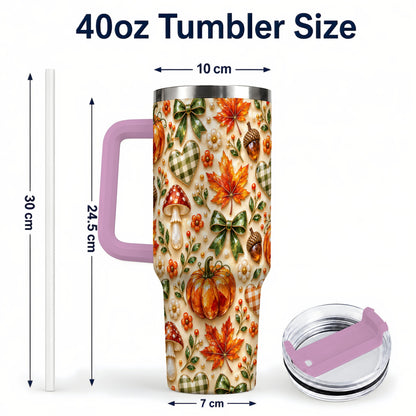 #pl[40oz|Pink] Fall Woodland Tumbler 40oz, Pumpkin Tumbler, Stainless Steel Travel Cup