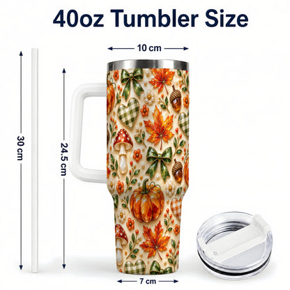 #pl[40oz|White] Fall Woodland Tumbler 40oz, Pumpkin Tumbler, Stainless Steel Travel Cup