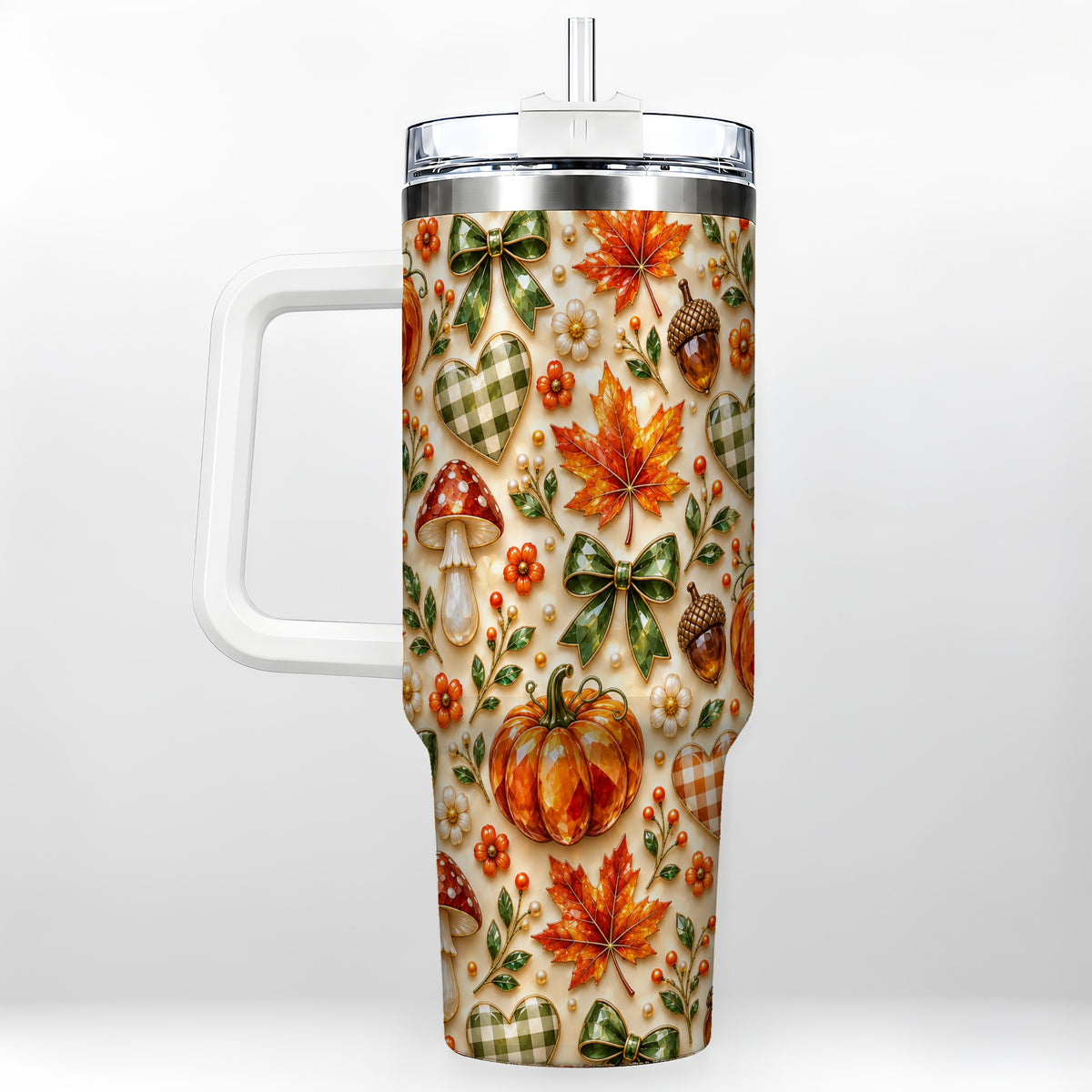 Fall Woodland Tumbler 40oz, Pumpkin Tumbler, Stainless Steel Travel Cup