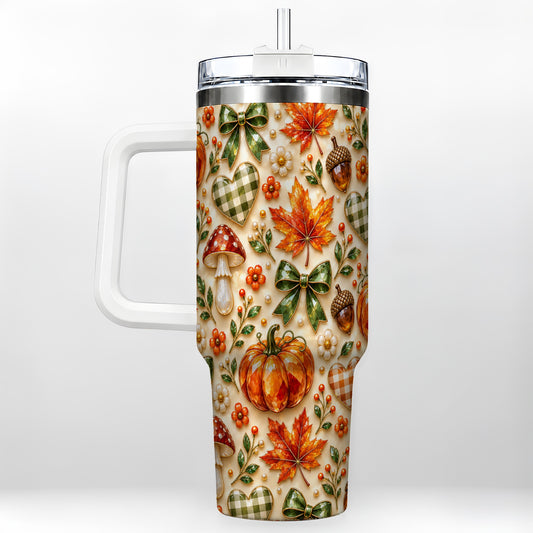 Fall Woodland Tumbler 40oz, Pumpkin Tumbler, Stainless Steel Travel Cup