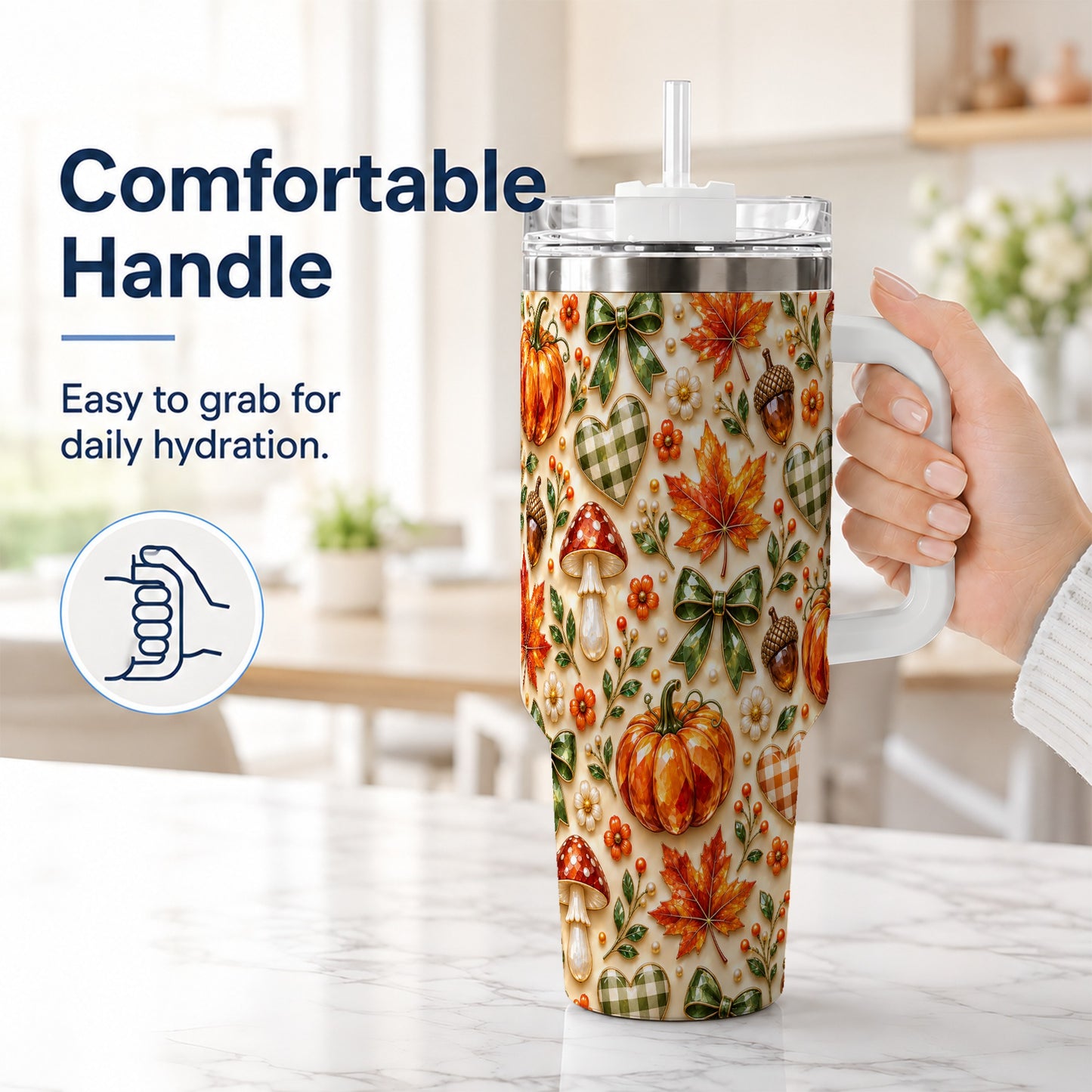 #pl[40oz|White] Fall Woodland Tumbler 40oz, Pumpkin Tumbler, Stainless Steel Travel Cup