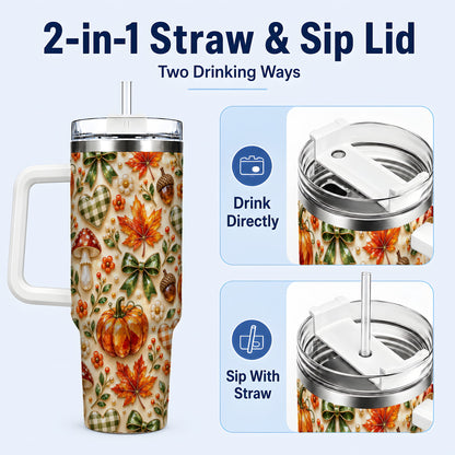 #pl[40oz|White] Fall Woodland Tumbler 40oz, Pumpkin Tumbler, Stainless Steel Travel Cup