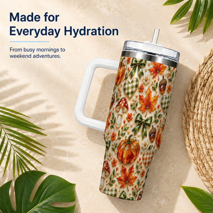 #pl[40oz|White] Fall Woodland Tumbler 40oz, Pumpkin Tumbler, Stainless Steel Travel Cup