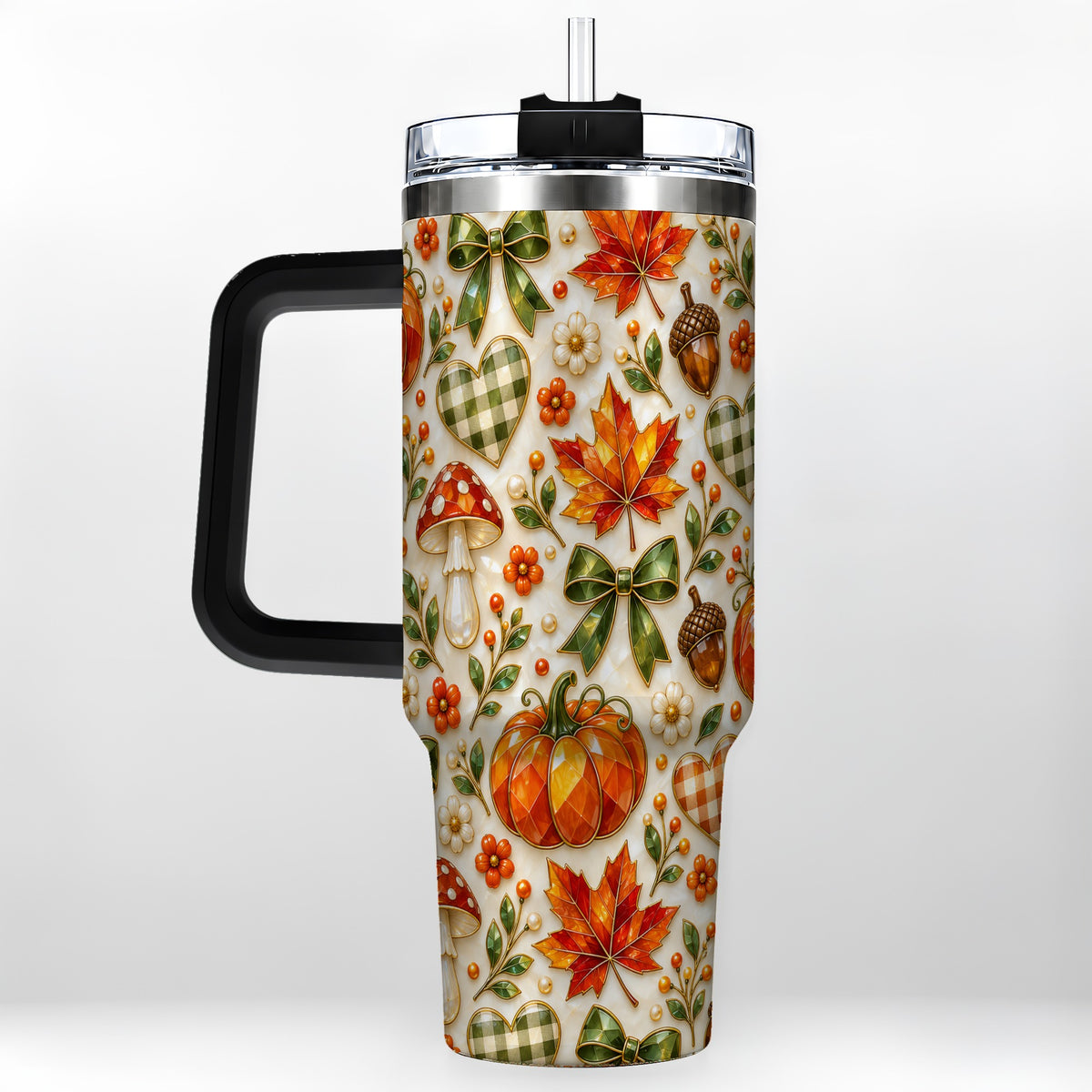 #pl[40oz|Black] Faceted Fall Tumbler 40oz, Pumpkin Tumbler, Stainless Steel Travel Cup