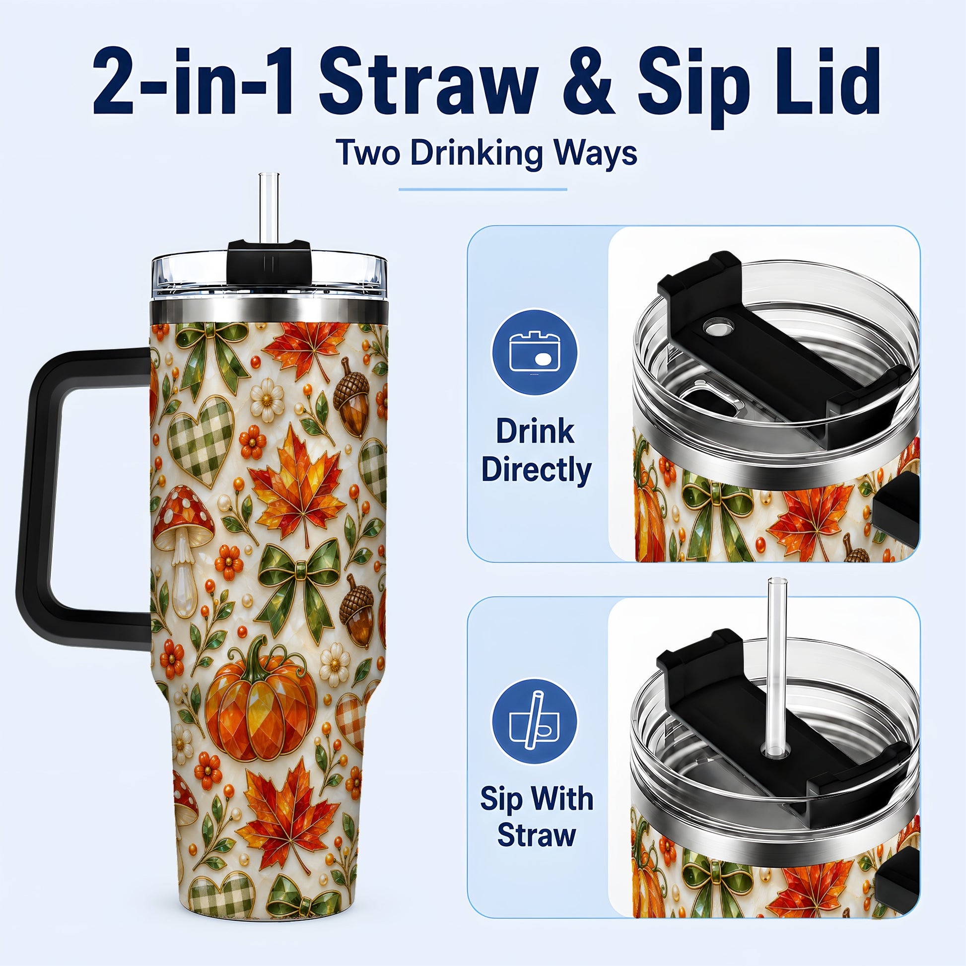 #pl[40oz|Black] Faceted Fall Tumbler 40oz, Pumpkin Tumbler, Stainless Steel Travel Cup