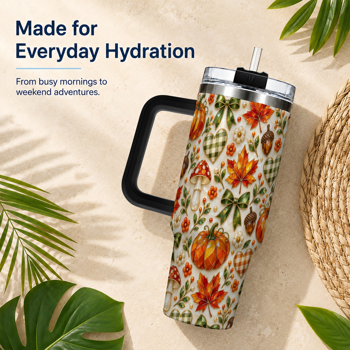#pl[40oz|Black] Faceted Fall Tumbler 40oz, Pumpkin Tumbler, Stainless Steel Travel Cup