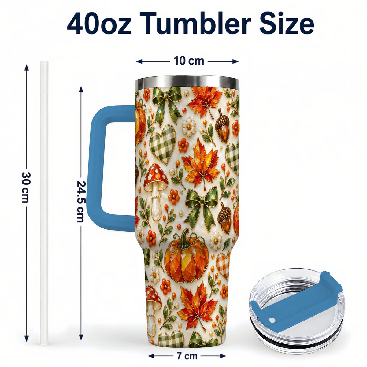 #pl[40oz|Blue] Faceted Fall Tumbler 40oz, Pumpkin Tumbler, Stainless Steel Travel Cup