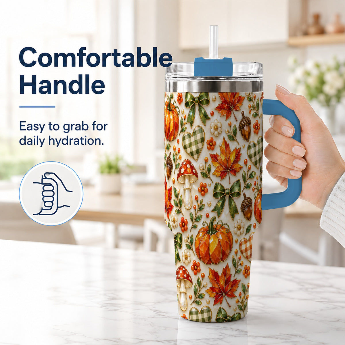 #pl[40oz|Blue] Faceted Fall Tumbler 40oz, Pumpkin Tumbler, Stainless Steel Travel Cup