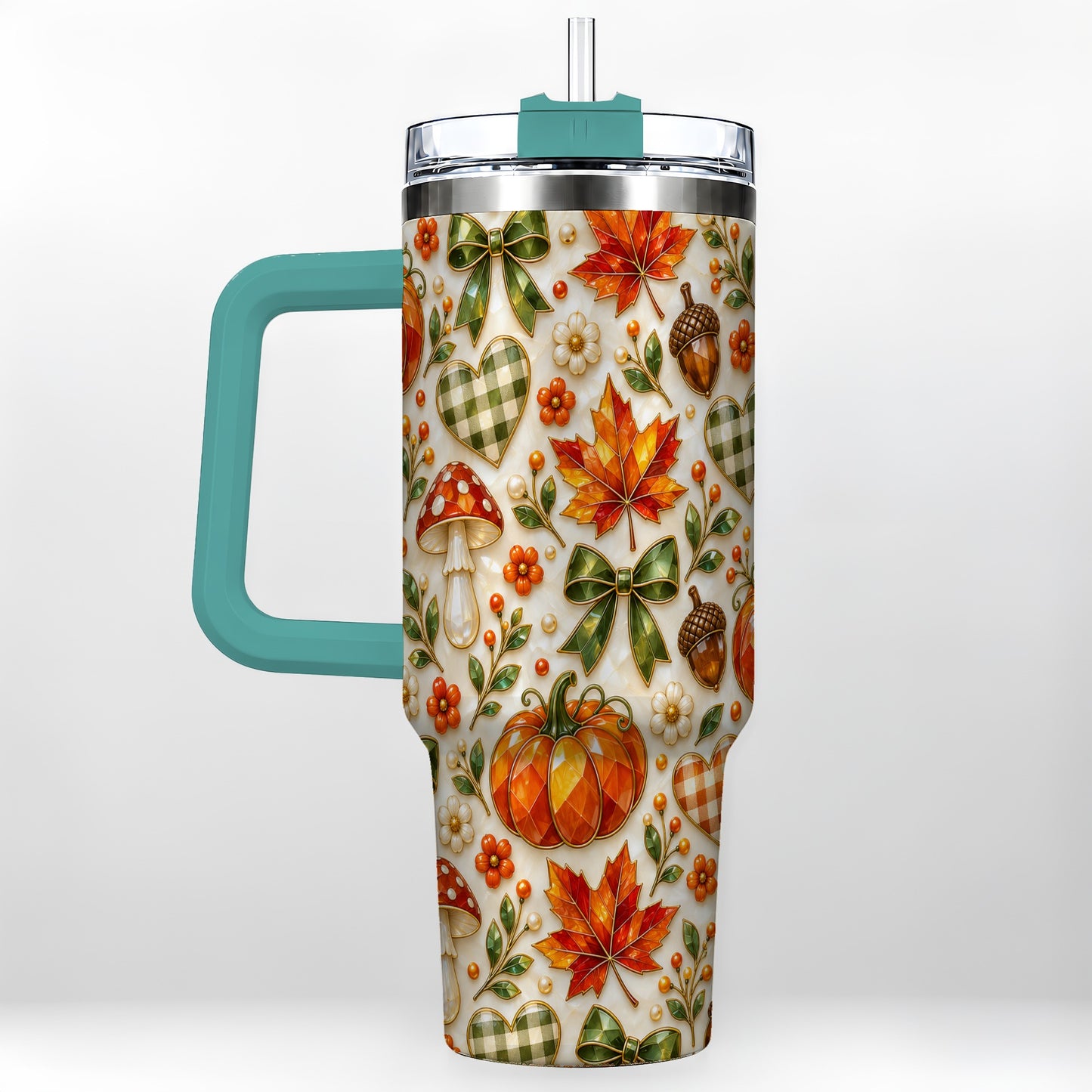 #pl[40oz|Green] Faceted Fall Tumbler 40oz, Pumpkin Tumbler, Stainless Steel Travel Cup