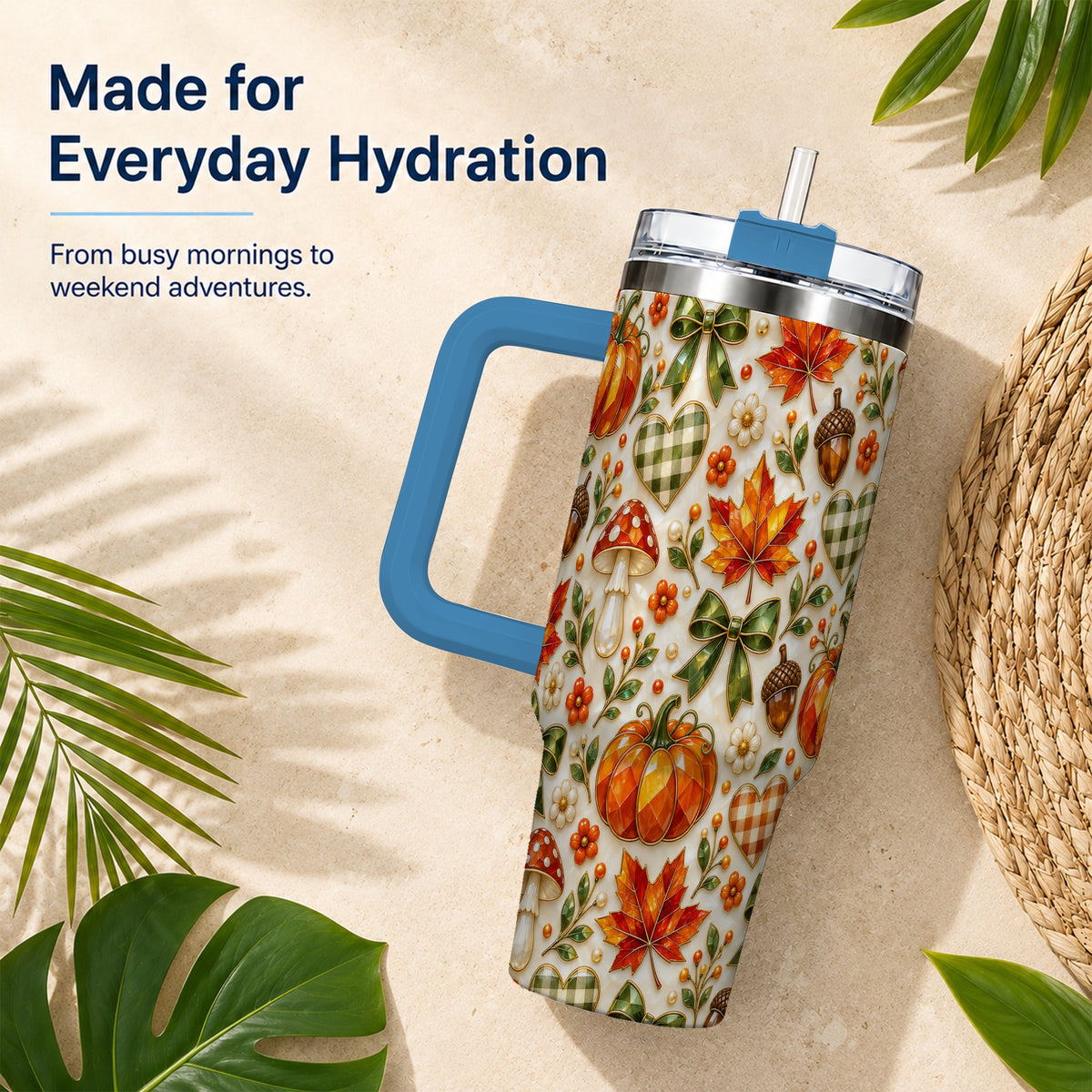#pl[40oz|Blue] Faceted Fall Tumbler 40oz, Pumpkin Tumbler, Stainless Steel Travel Cup