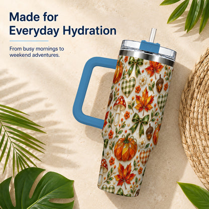 #pl[40oz|Blue] Faceted Fall Tumbler 40oz, Pumpkin Tumbler, Stainless Steel Travel Cup