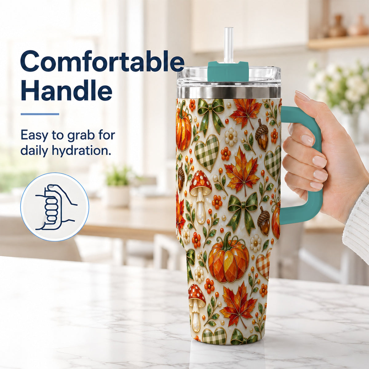 #pl[40oz|Green] Faceted Fall Tumbler 40oz, Pumpkin Tumbler, Stainless Steel Travel Cup