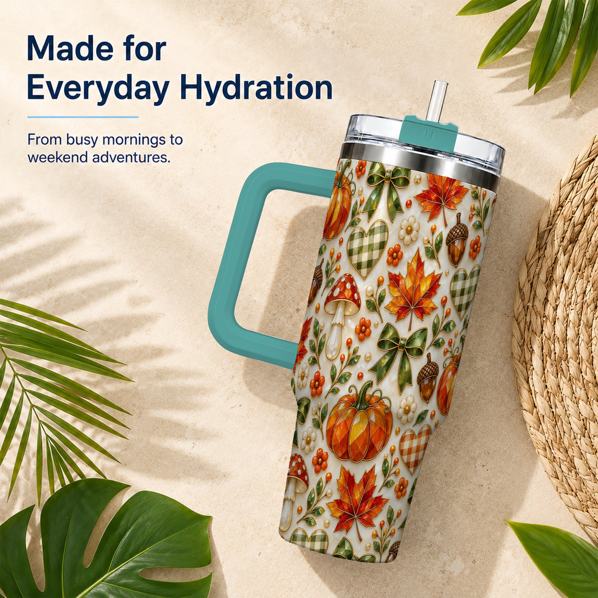#pl[40oz|Green] Faceted Fall Tumbler 40oz, Pumpkin Tumbler, Stainless Steel Travel Cup