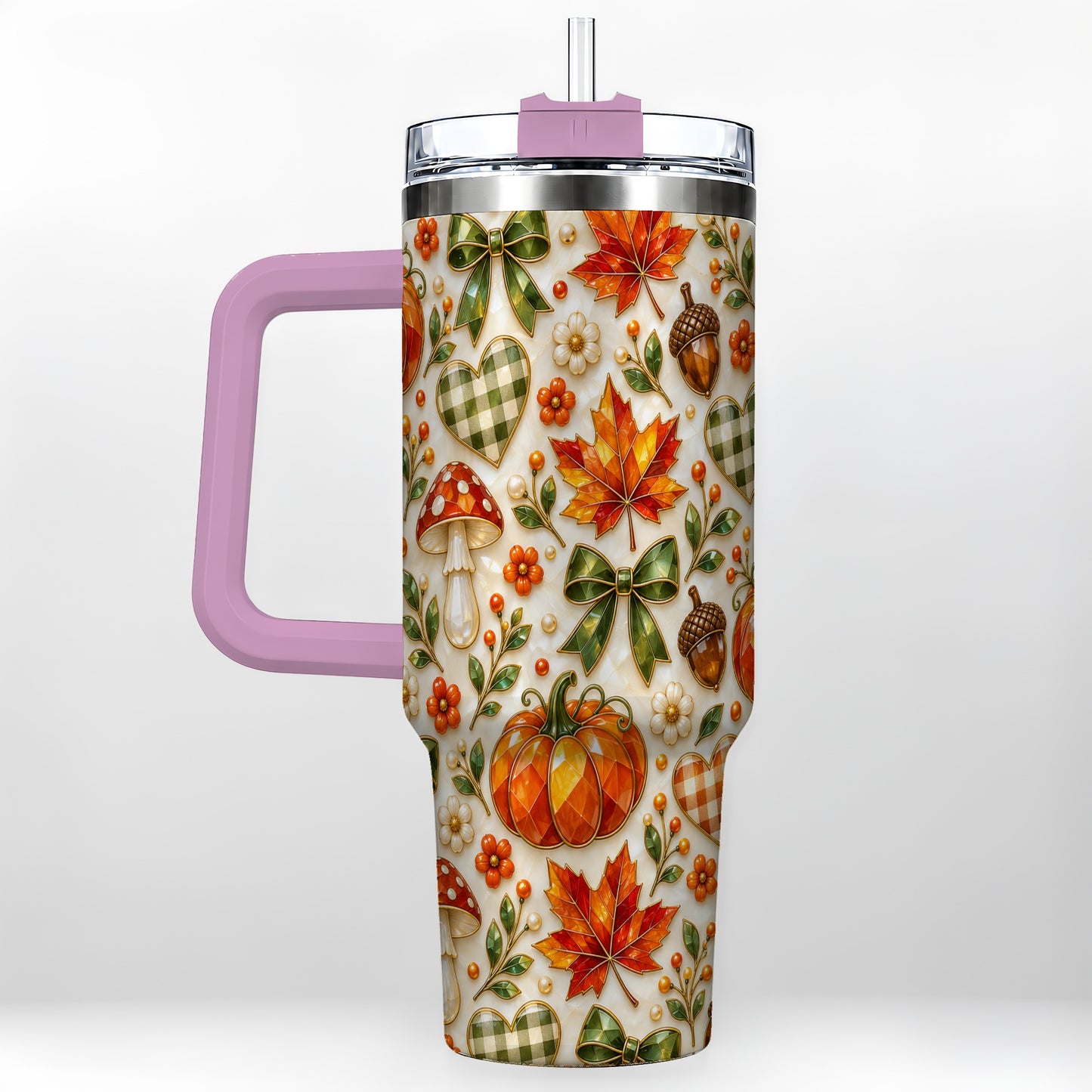 #pl[40oz|Pink] Faceted Fall Tumbler 40oz, Pumpkin Tumbler, Stainless Steel Travel Cup