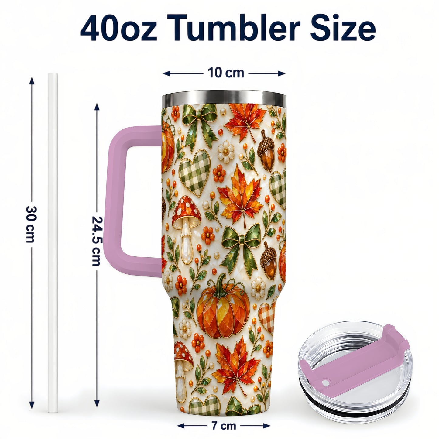 #pl[40oz|Pink] Faceted Fall Tumbler 40oz, Pumpkin Tumbler, Stainless Steel Travel Cup