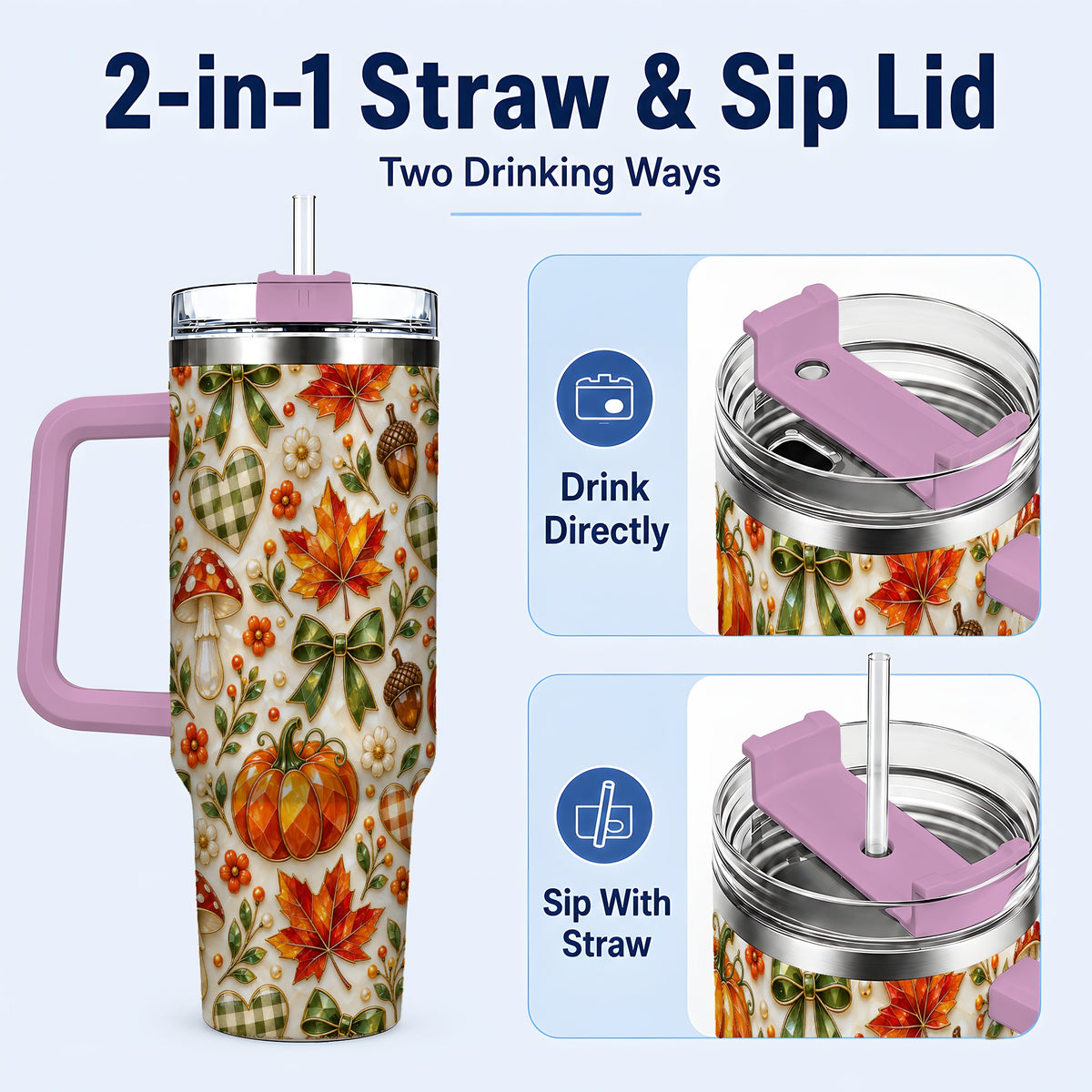#pl[40oz|Pink] Faceted Fall Tumbler 40oz, Pumpkin Tumbler, Stainless Steel Travel Cup