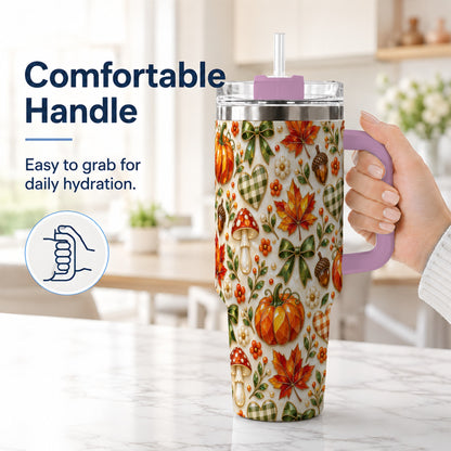 #pl[40oz|Pink] Faceted Fall Tumbler 40oz, Pumpkin Tumbler, Stainless Steel Travel Cup