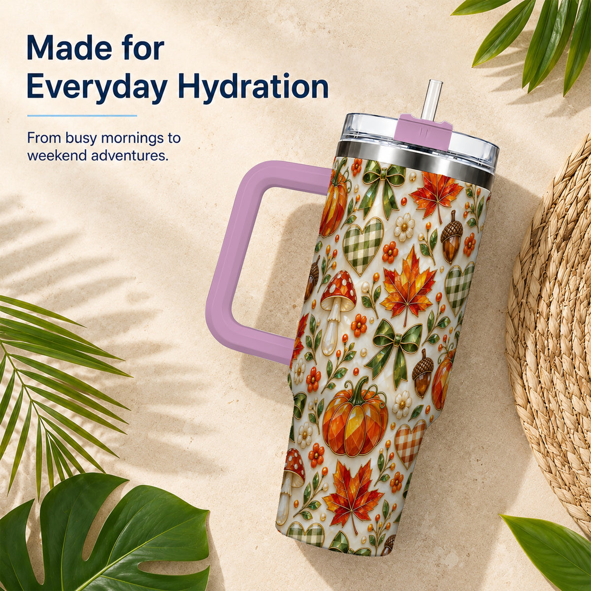 #pl[40oz|Pink] Faceted Fall Tumbler 40oz, Pumpkin Tumbler, Stainless Steel Travel Cup