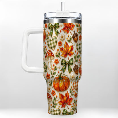 Faceted Fall Tumbler 40oz, Pumpkin Tumbler, Stainless Steel Travel Cup