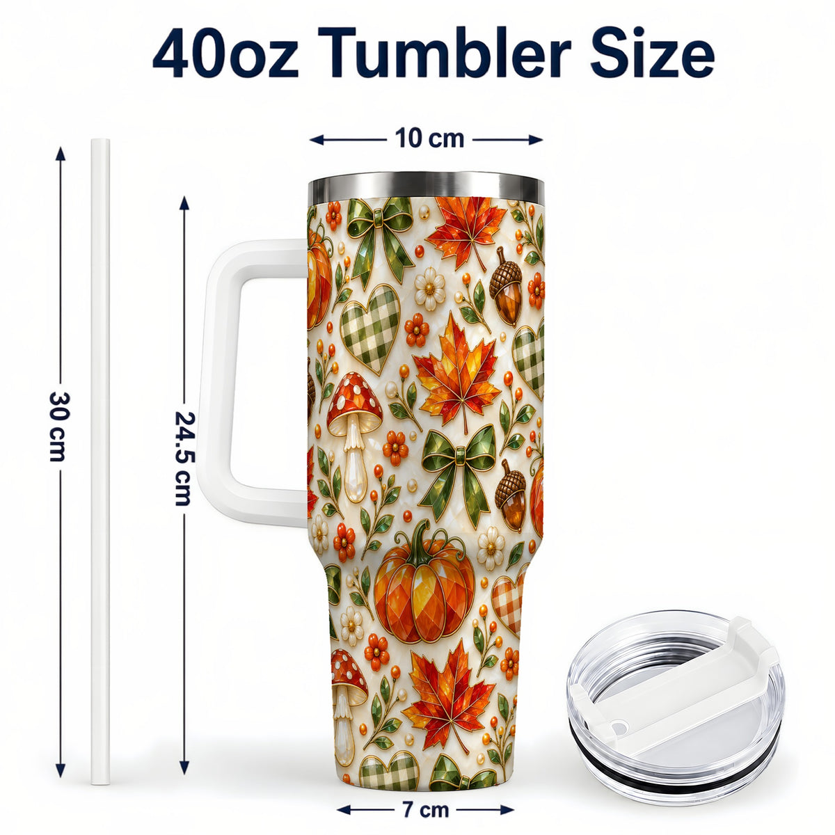 #pl[40oz|White] Faceted Fall Tumbler 40oz, Pumpkin Tumbler, Stainless Steel Travel Cup