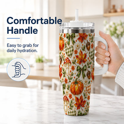 #pl[40oz|White] Faceted Fall Tumbler 40oz, Pumpkin Tumbler, Stainless Steel Travel Cup