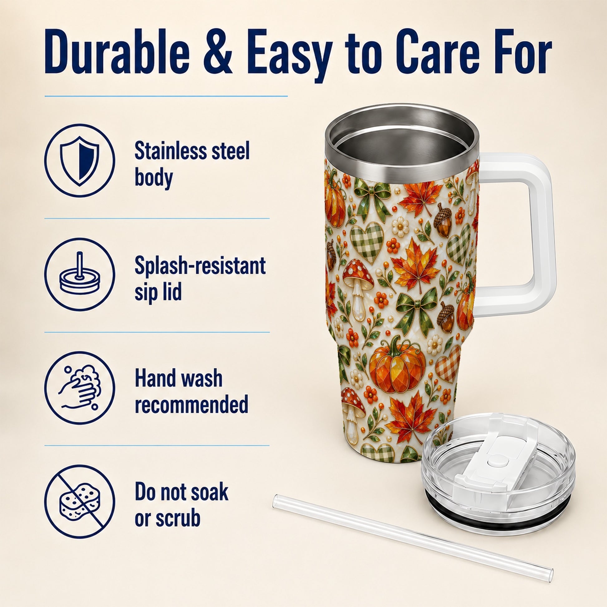 #pl[40oz|White] Faceted Fall Tumbler 40oz, Pumpkin Tumbler, Stainless Steel Travel Cup