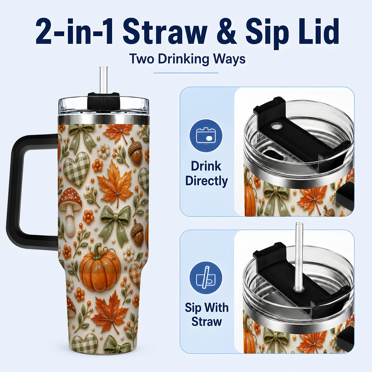 #pl[40oz|Black] Harvest Pumpkin Tumbler 40oz, Autumn Tumbler, Stainless Steel Travel Cup