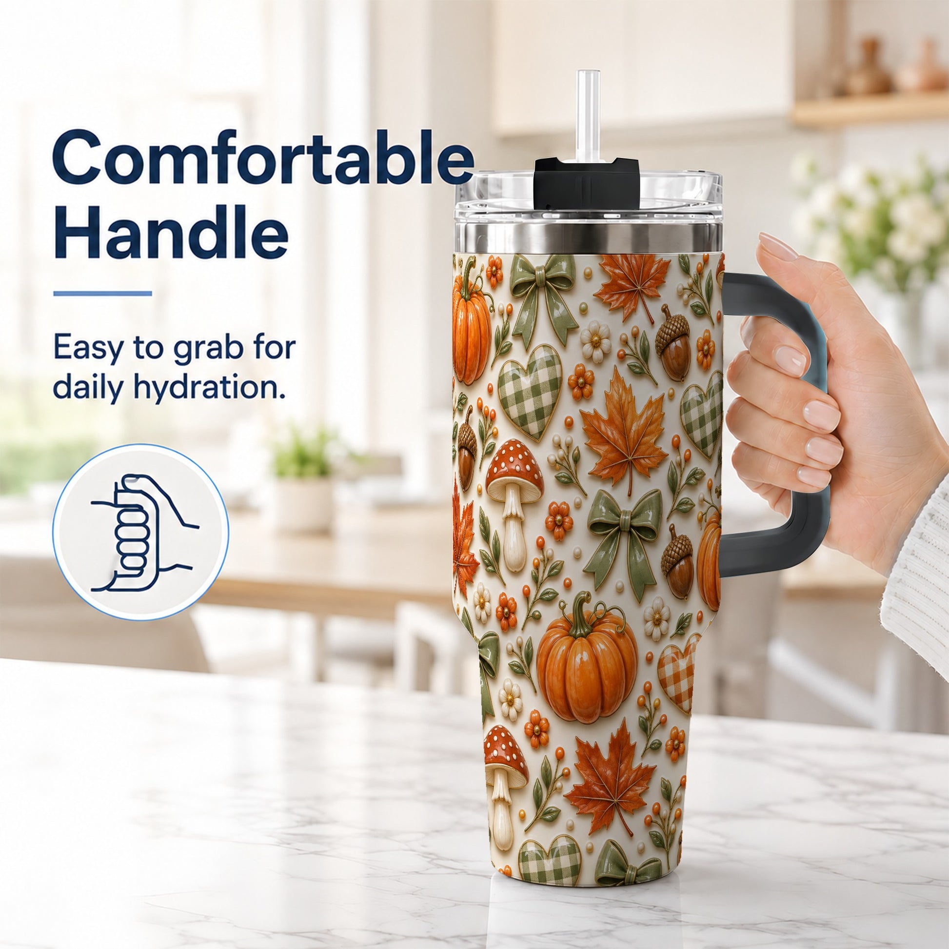#pl[40oz|Black] Harvest Pumpkin Tumbler 40oz, Autumn Tumbler, Stainless Steel Travel Cup