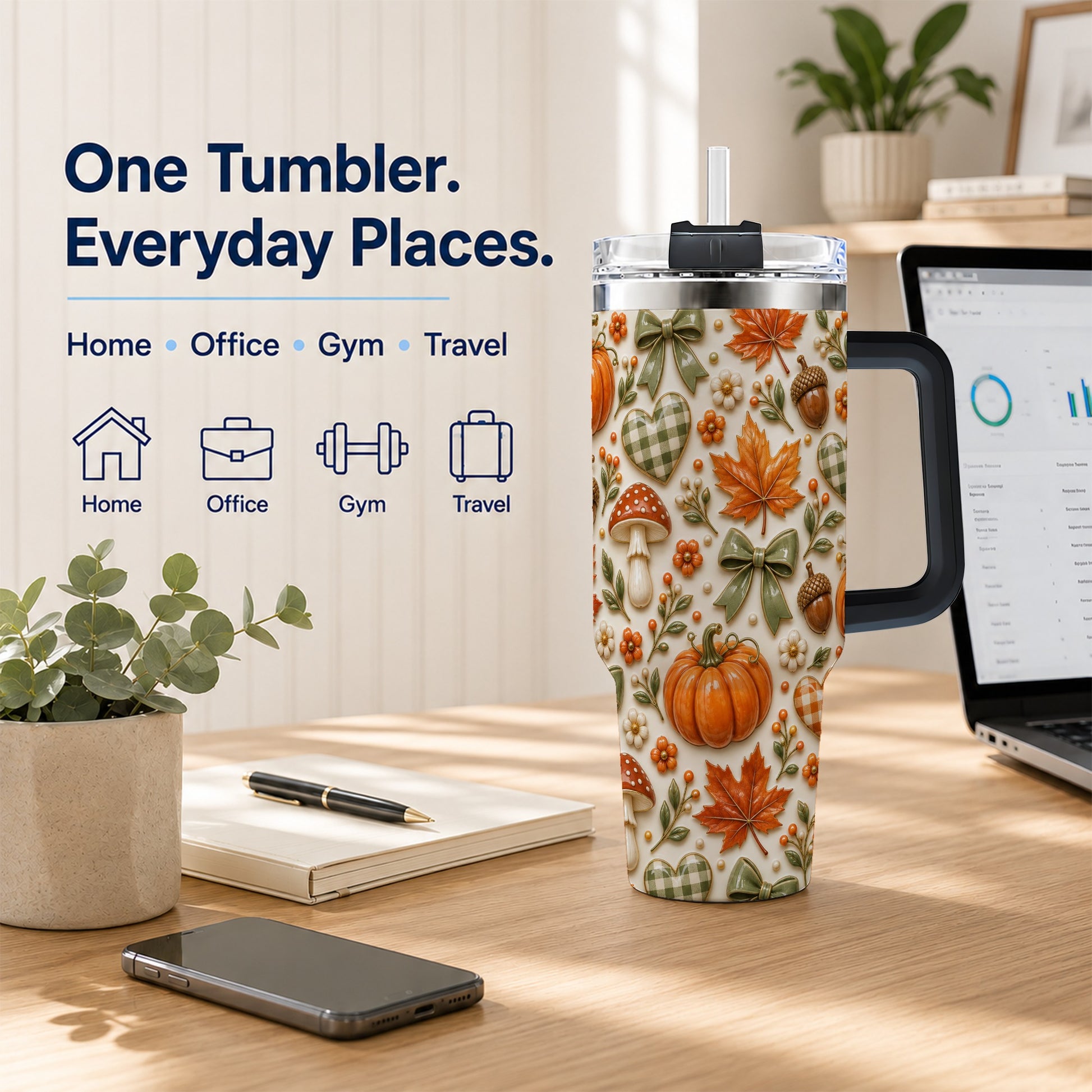 #pl[40oz|Black] Harvest Pumpkin Tumbler 40oz, Autumn Tumbler, Stainless Steel Travel Cup