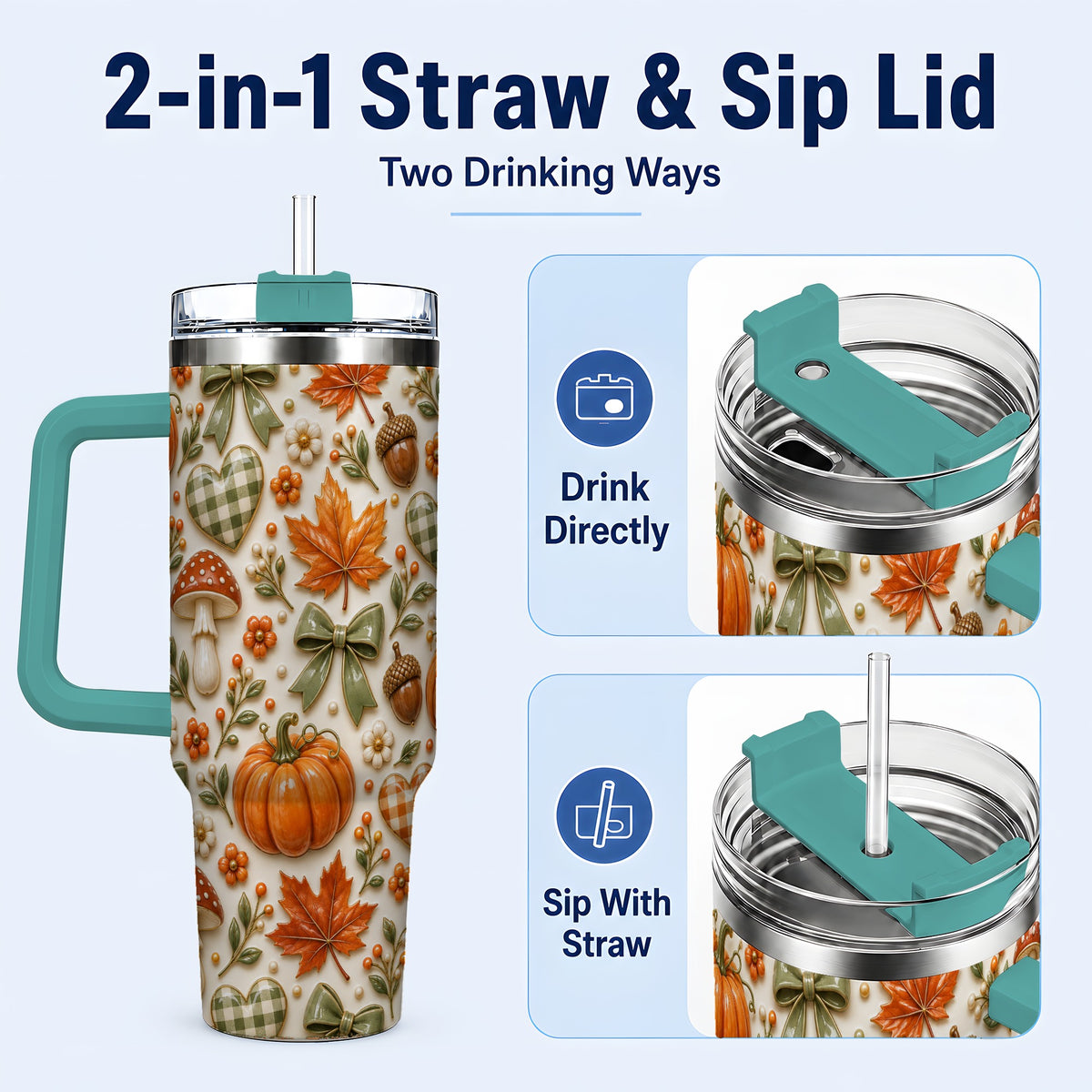 #pl[40oz|Green] Harvest Pumpkin Tumbler 40oz, Autumn Tumbler, Stainless Steel Travel Cup