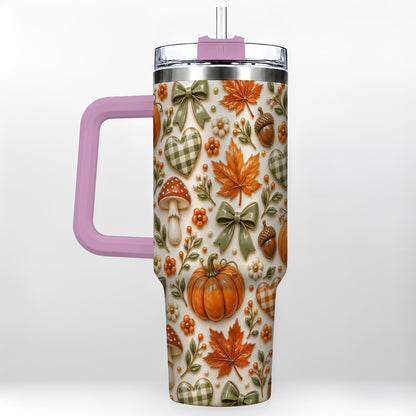 #pl[40oz|Pink] Harvest Pumpkin Tumbler 40oz, Autumn Tumbler, Stainless Steel Travel Cup