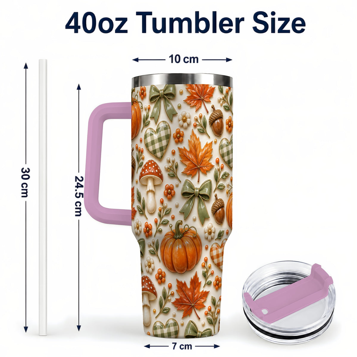 #pl[40oz|Pink] Harvest Pumpkin Tumbler 40oz, Autumn Tumbler, Stainless Steel Travel Cup
