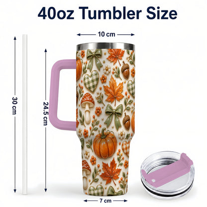 #pl[40oz|Pink] Harvest Pumpkin Tumbler 40oz, Autumn Tumbler, Stainless Steel Travel Cup