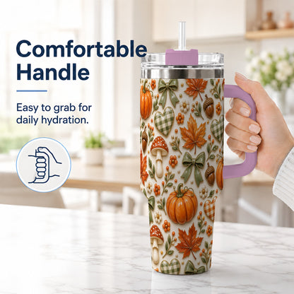 #pl[40oz|Pink] Harvest Pumpkin Tumbler 40oz, Autumn Tumbler, Stainless Steel Travel Cup