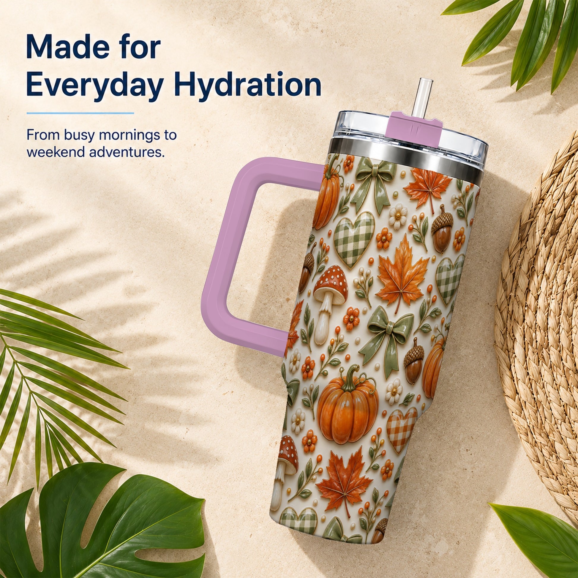 #pl[40oz|Pink] Harvest Pumpkin Tumbler 40oz, Autumn Tumbler, Stainless Steel Travel Cup
