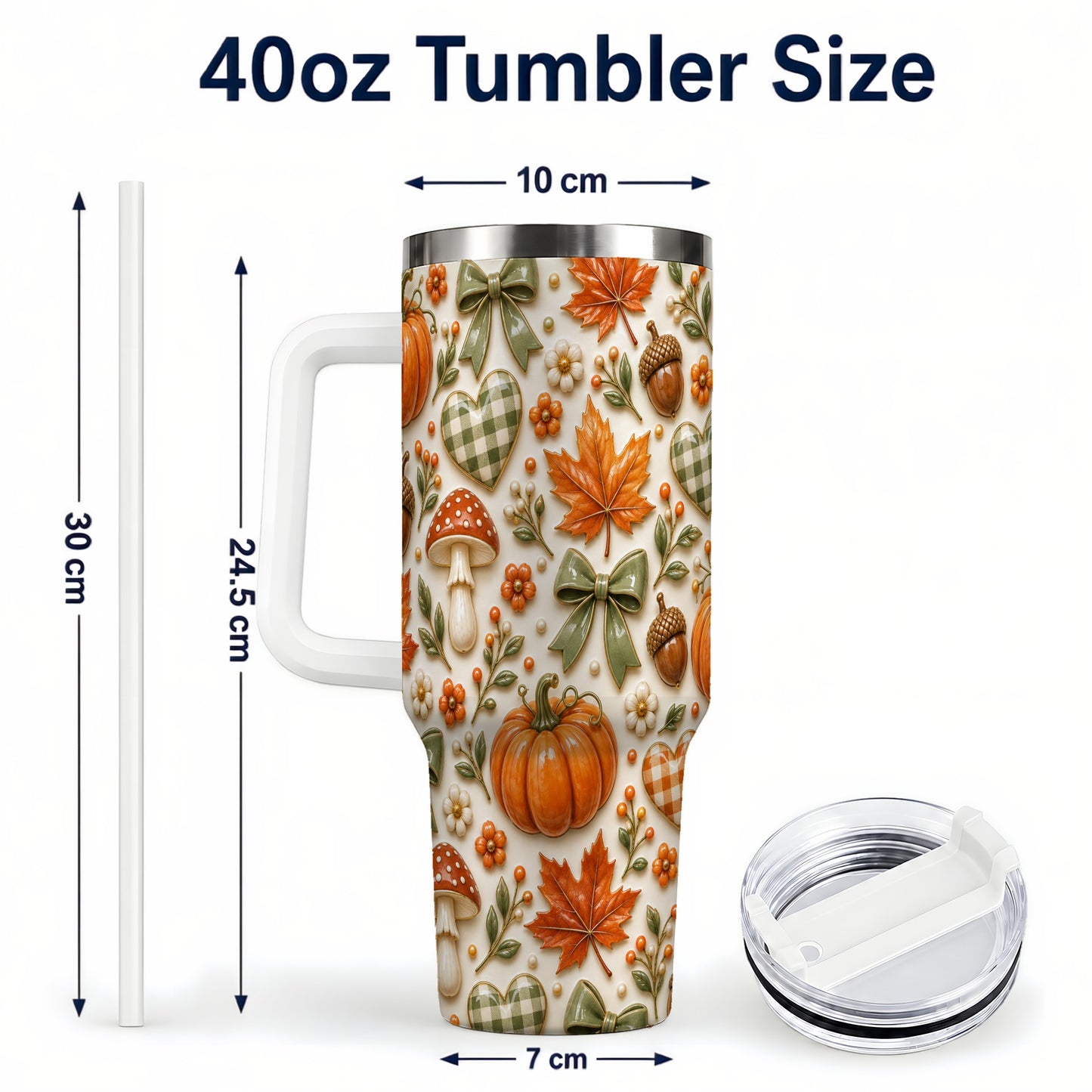 #pl[40oz|White] Harvest Pumpkin Tumbler 40oz, Autumn Tumbler, Stainless Steel Travel Cup