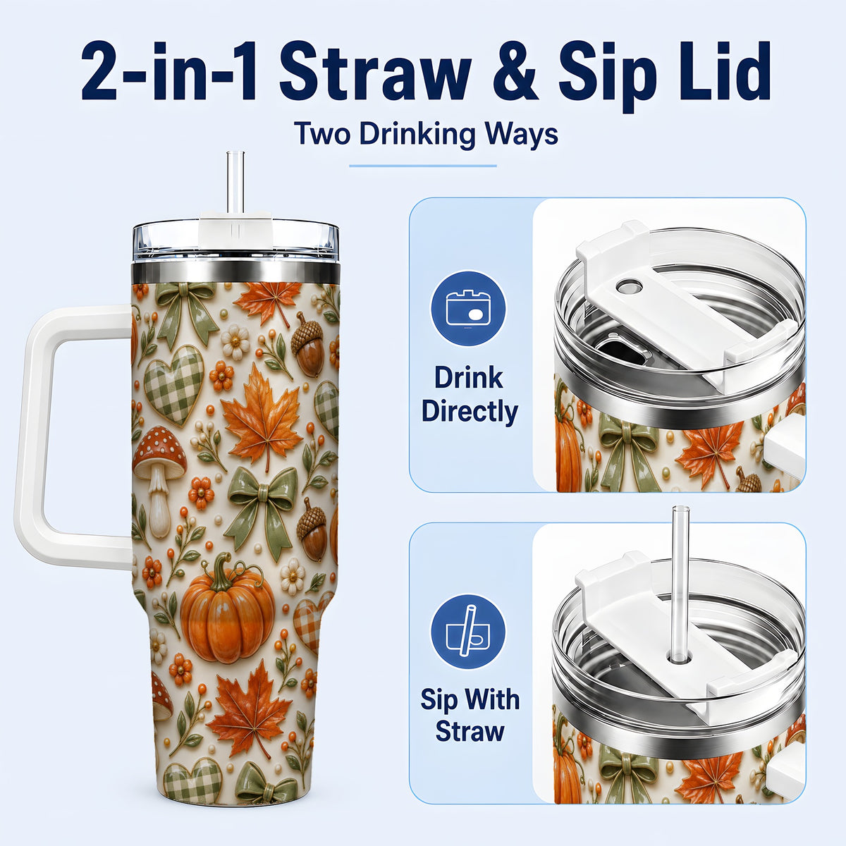 #pl[40oz|White] Harvest Pumpkin Tumbler 40oz, Autumn Tumbler, Stainless Steel Travel Cup