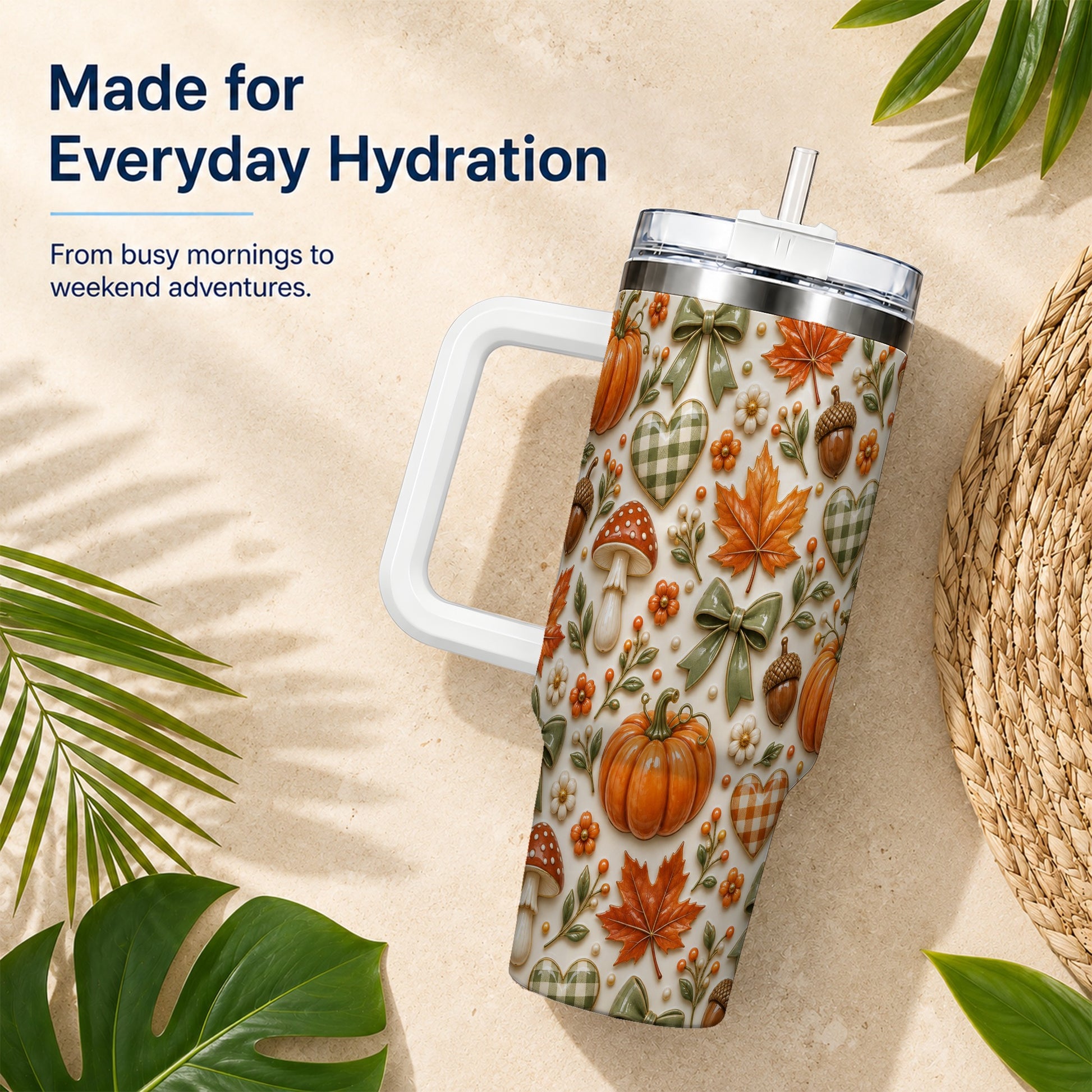 #pl[40oz|White] Harvest Pumpkin Tumbler 40oz, Autumn Tumbler, Stainless Steel Travel Cup